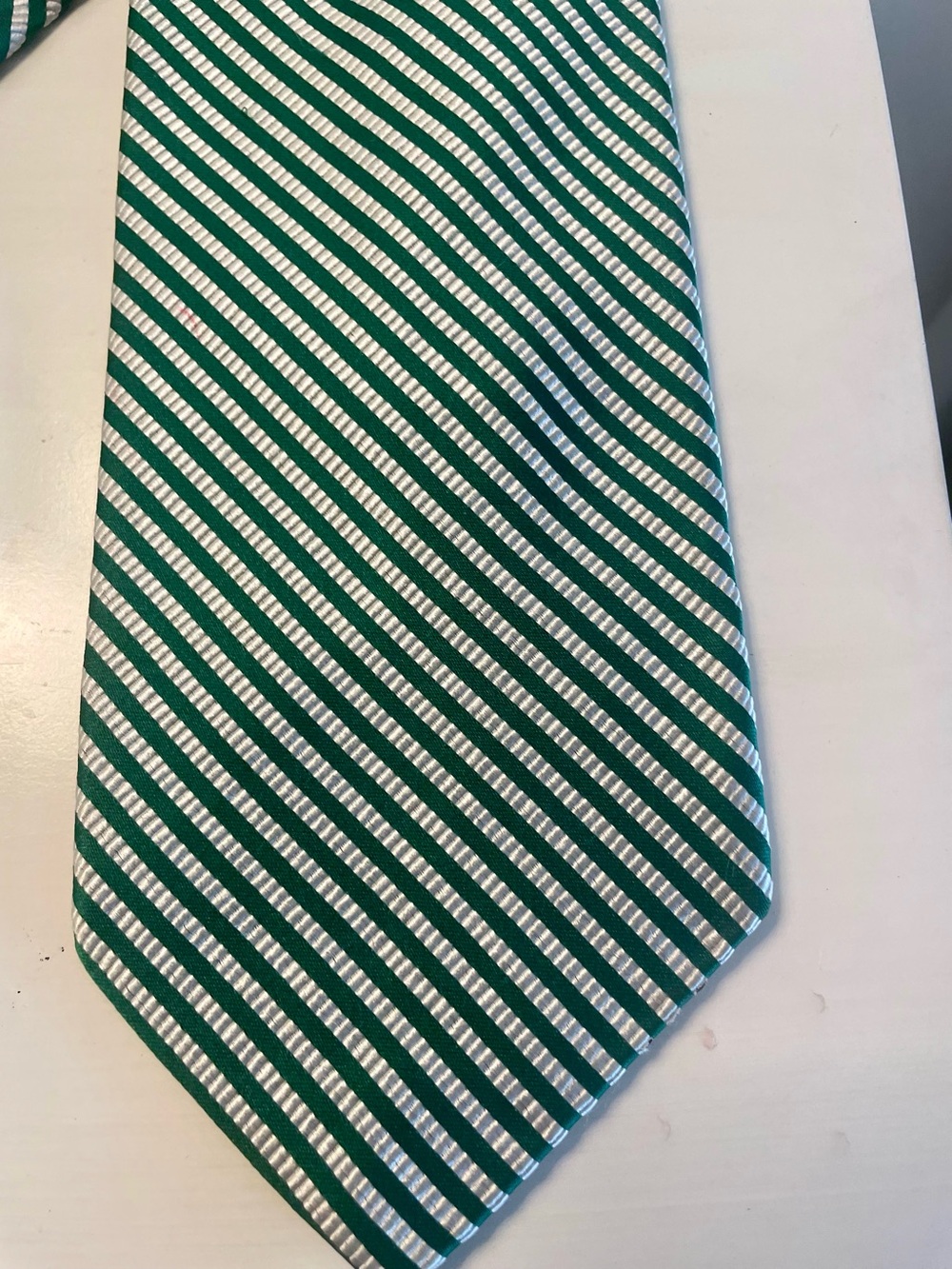 Robert Talbott Tie Green & White Stripes Extra Long Silk Satin 69 in/4 in EUC